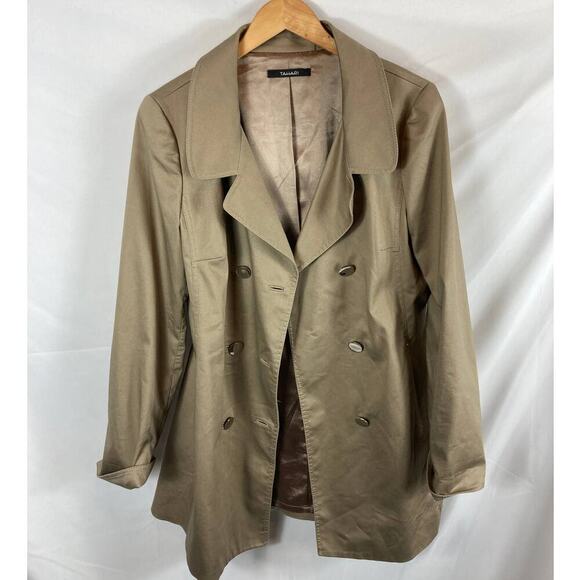 Tahari Brown Button Front Trench Coat Size Medium - Picture 1 of 8
